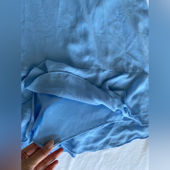 Parker Thatcher $288 Cold Shoulder Ruffled Mini Dress light Blue XS NWT - Picture 9 of 16